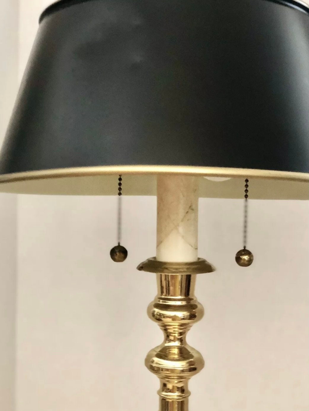 Antique Brass Table Lamp Black Shade Hand crafted two lights Lamp 23 x 10