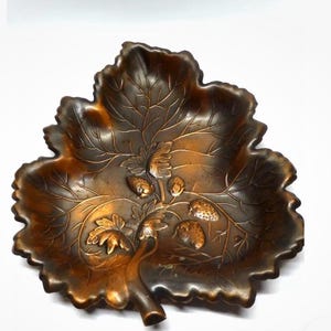 Vintage CopperCraft Guild Solid Copper strawberry leaf Serving  Dish Antique Finish