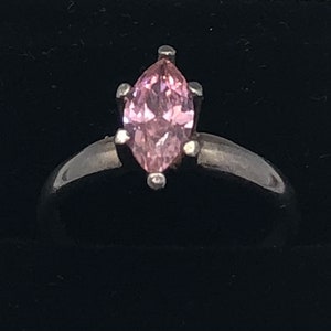 Luscious Pink Sapphire Marquise shape Solitaire 6 pronged  Sterling Silver Ring