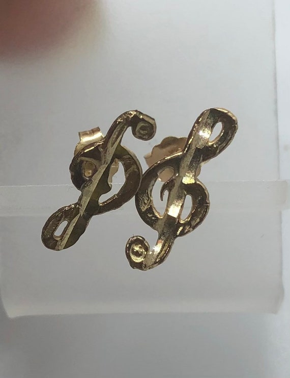 Real Solid Yellow Gold Music Notes Post Stud Earr… - image 4