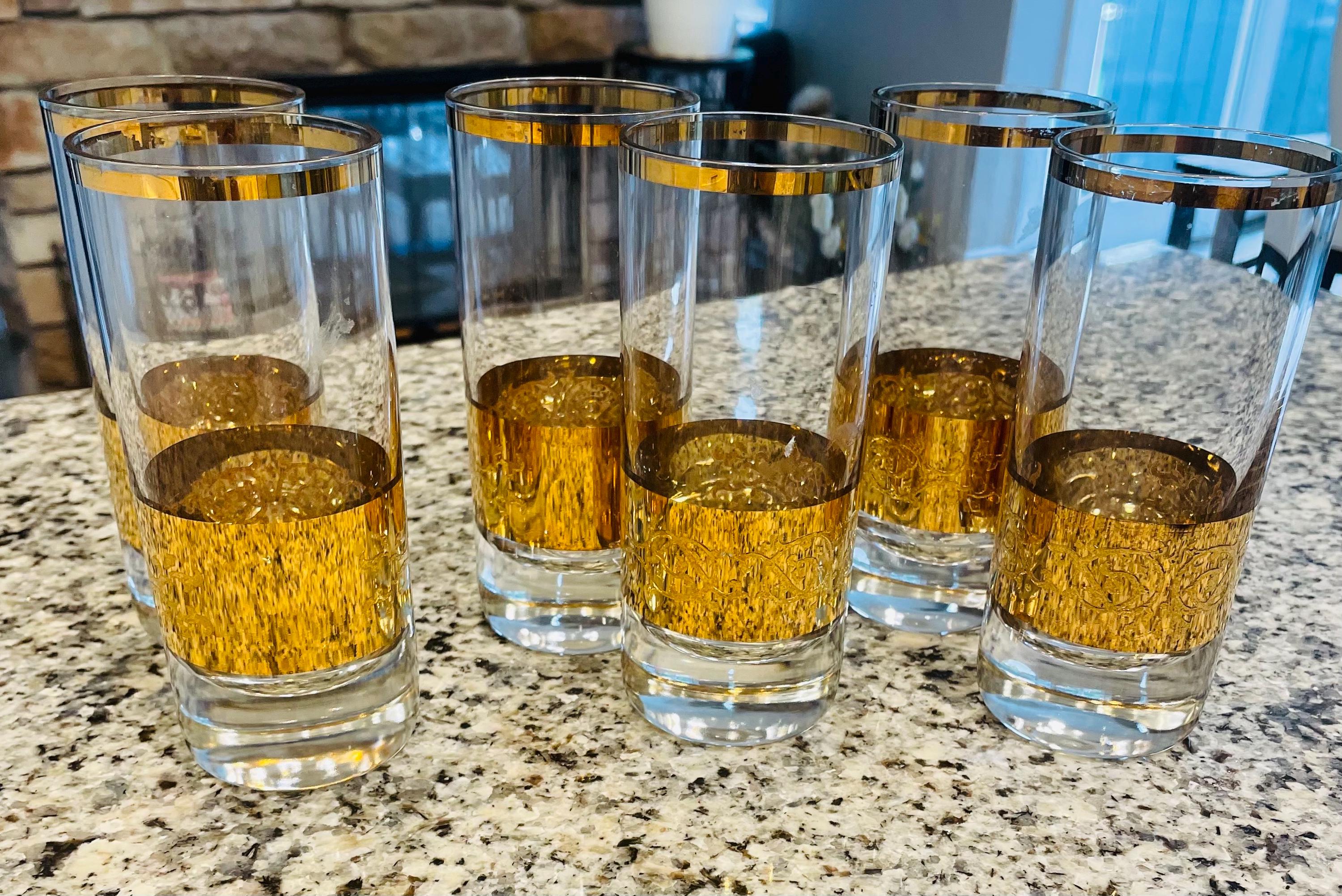 Bohemian Crystal Gold 24 K Trim Glasses Tumblers 2 Pieces 1960,s