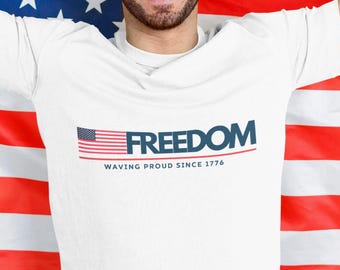 FREEDOM Flag Typography Design | American Patriotic PNG Sublimation File – Waving Proud Since 1776