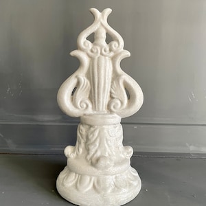 Vintage Ornate Ceramic French Finial Tabletop Statue |  Upcycled Thrifted Handpainted Ceramic French Finial Statue with Concrete Look