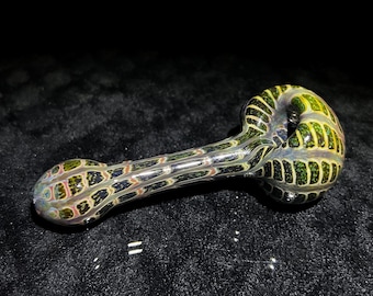 Old school style wrap and rake pocket pipe in reds and greens with hints of fume