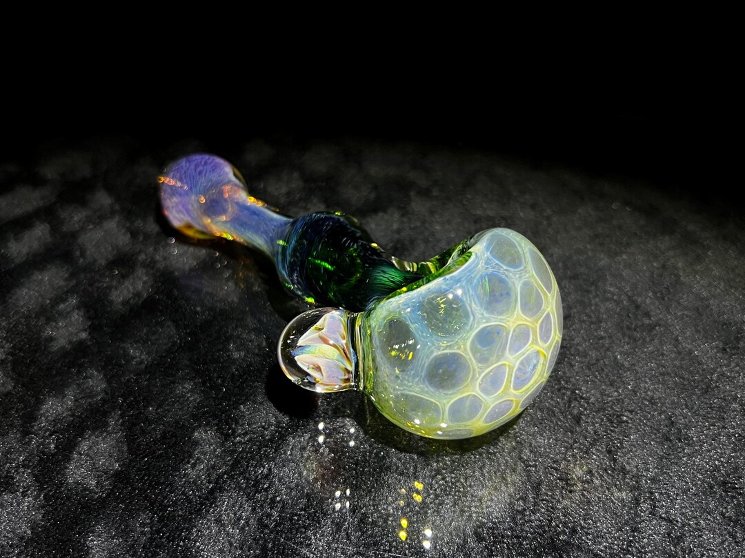 Honeycomb Head Color Changing Thick Glass Hand Pipe With Fume and Frit ...