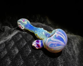 Color changing inside out Celtic knot inspired hand pipe in aquatic blues with implosion marble / glass pipes