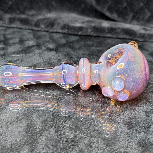 Sleek and slim color changing pocket pipe in transparent purples with hints of yellows // color changing glass pipes //