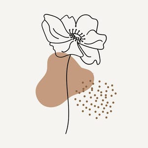 Minimalist Botanical Line Art Print – Beige Leaves Line Drawing – Digital Download (Print 2)