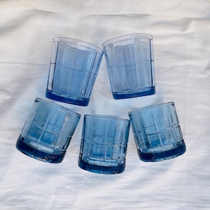 Blue old fashion glassware, blue glass, barware, drinkware, water glass, low ball glass, vintage blue drinking glass, vintage whisky tumbler