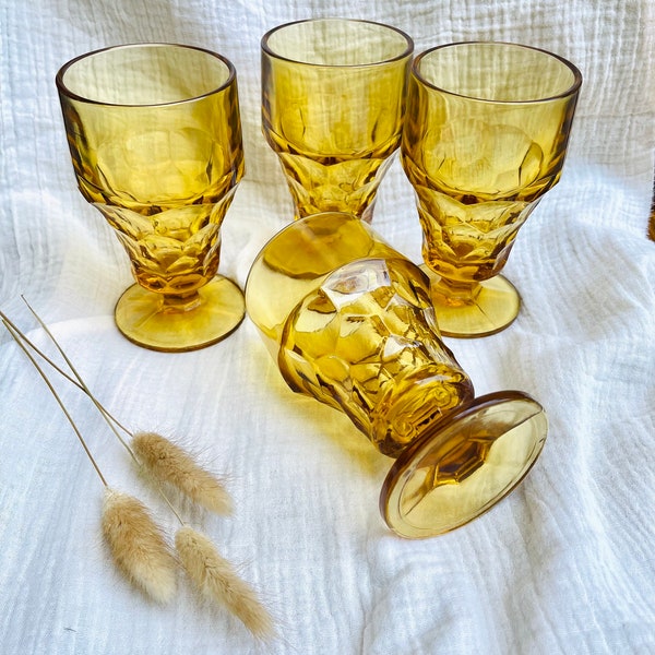 Amber glassware set of 4, Iced Tea Goblets, Set of 4, amber glasses, water goblet, amber glassware, vintage glassware, midcentury glass