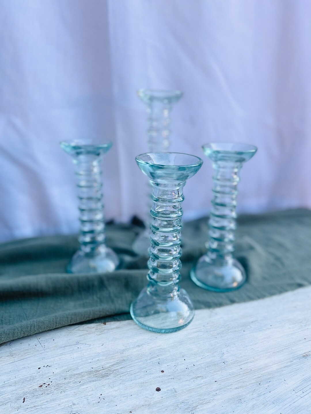 Blue Swirl Taper Candle Holder, Dinner Taper Candleholder, Set of 4