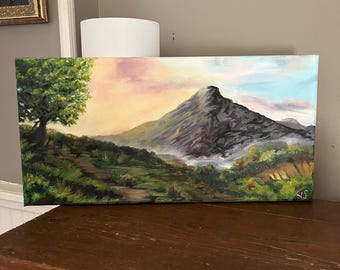 Hand painted Original artwork by Vivian Lark. 10”x20” “Mahtab’s Hill” Signed artwork