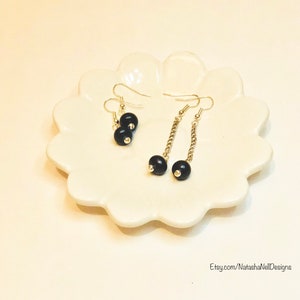 Black genuine freshwater pearl dangle earrings