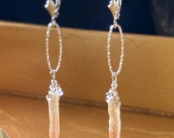 Pink Biwa Pearl Earring Cubic Zirconia Sterling Link & Leverback