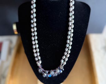 Gray Pearl Double Strand Necklace & Earring Set with a bevy of Labradorite, Iolite, Garnet.