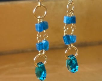 Kyanite Aqua Preciosa Crystal Earrings 14 Kt GF Leverhoops