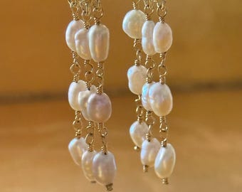 Chandelier Pearls Pink Pearls Triple Chain rows 14kt GF Leverhoops