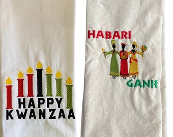 Kwanzaa Dish Towel, Kwanzaa Hand Towel, African Decor, Happy Kwanzaa, Kwanzaa Decorations, Tea Towel, Kwanzaa Candles, Kinara, Habari Gani