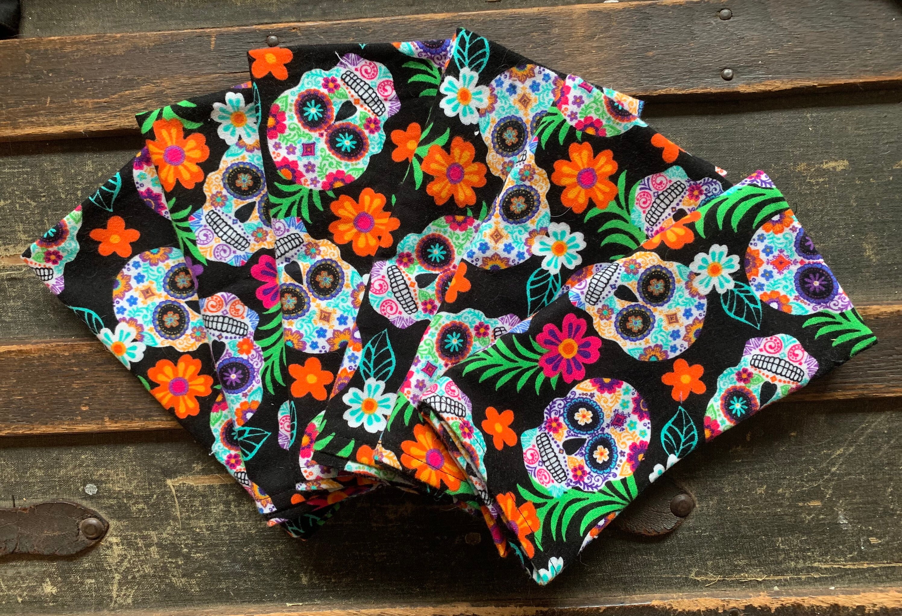 Day of the Dead Napkins Set of 6 Skull Napkins Halloween Etsy