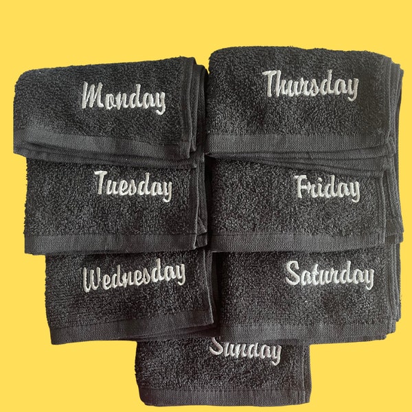 Days of the Week Washcloth Set, 7 Embroidered Washcloths, Days of the Week Gift, Gift for Grads, Baby Shower Gift, Back to School