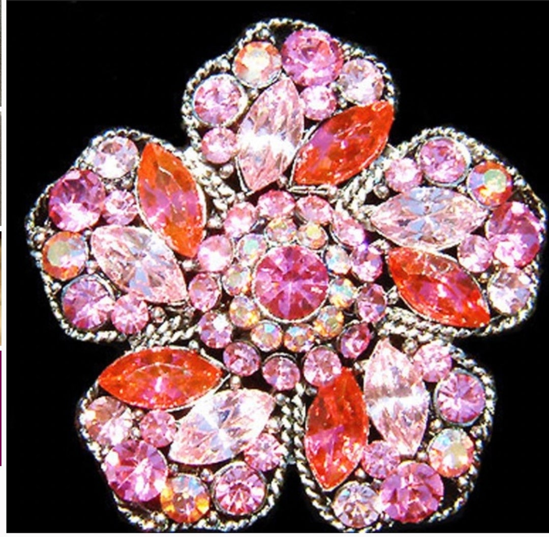 Vintage Swarovski Crystal Pink Floral Flower Brooch - Etsy