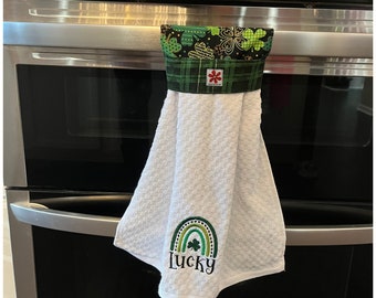 St. Patrick's Day Tea Towel, Hanging Dish Towel, Shamrock Kitchen Decor, Irish Dish Towel, Hostess Gift, Irish Decor, Luck of the Irish