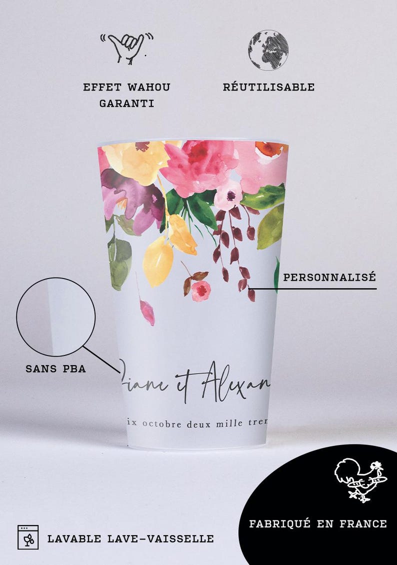 Gobelets personnalisés - Ecologiques & Recyclables - Mariage/Baptême/EVJF afbeelding 7