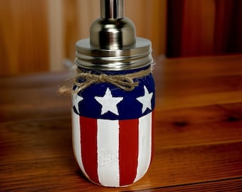 Americana Mason Jar Hand Soap Dispenser / Mason Jar Bath Decor / Soap Dispenser / Painted Mason Jars