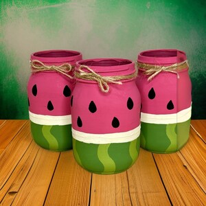 Watermelon Mason Jars / Watermelon Centerpiece  / Watermelon Birthday / Painted Mason Jars