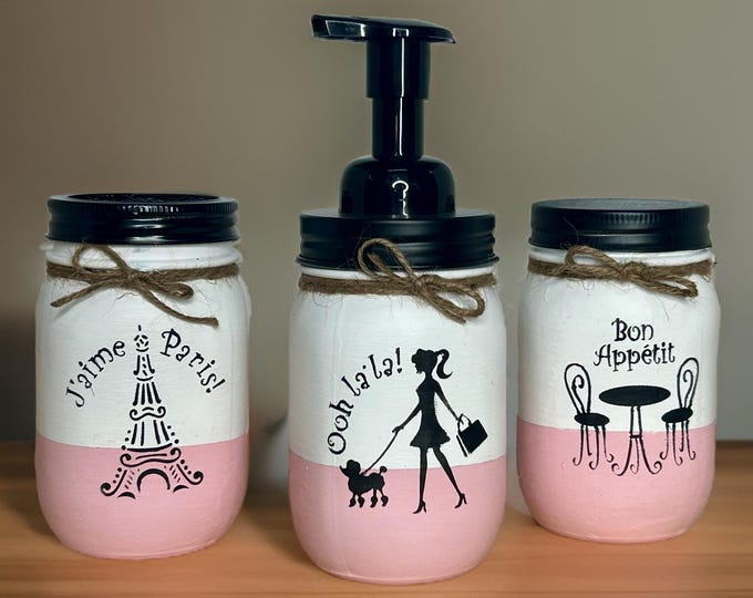 Featured listing image: Parisian Mason Jar Bathroom Set