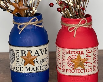 Police & Firefighter Mason Jars