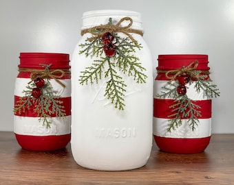 Christmas Candy Cane Mason Jars