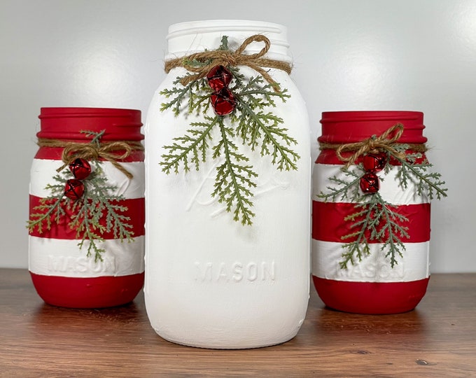Featured listing image: Christmas Candy Cane Mason Jars