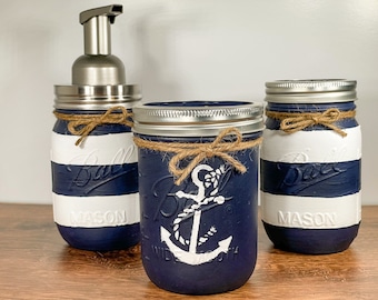 Nautical Mason Jar Bathroom Set