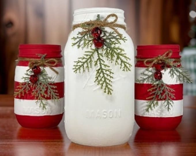 Christmas Candy Cane Mason Jars