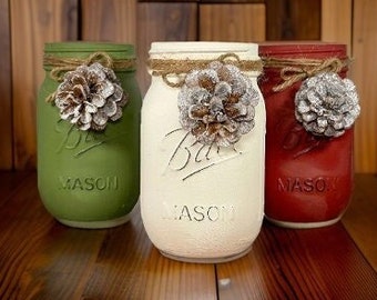 Christmas Pine Cone Mason Jars