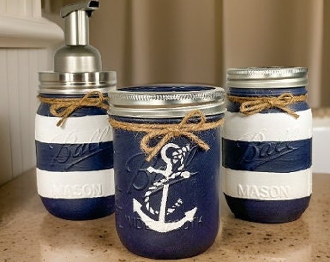Nautical Mason Jar Bathroom Set