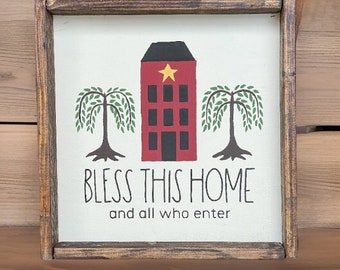 Primitive Bless this House Sign