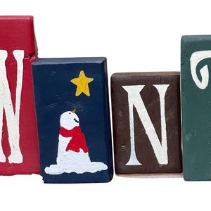 Winter Wood Blocks / Winter Word Blocks / Painted Wood Blocks / Shelf Sitter / Snowman Home Decor