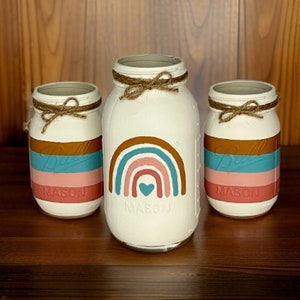Boho Rainbow Mason Jars / Boho Baby Shower / Boho Baby Nursery Decor / Rainbow Mason Jars / Painted Mason Jars
