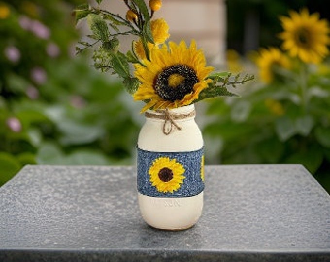 Sunflower & Denim Mason Jar
