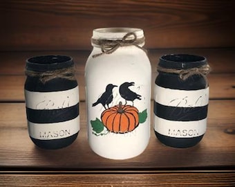 Crow & Pumpkin Mason Jars