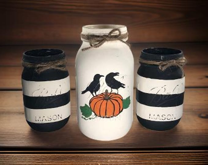 Crow & Pumpkin Mason Jars
