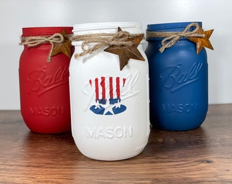 Red, White & Blue Mason Jars
