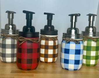 Buffalo Plaid Mason Jar Soap Dispenser