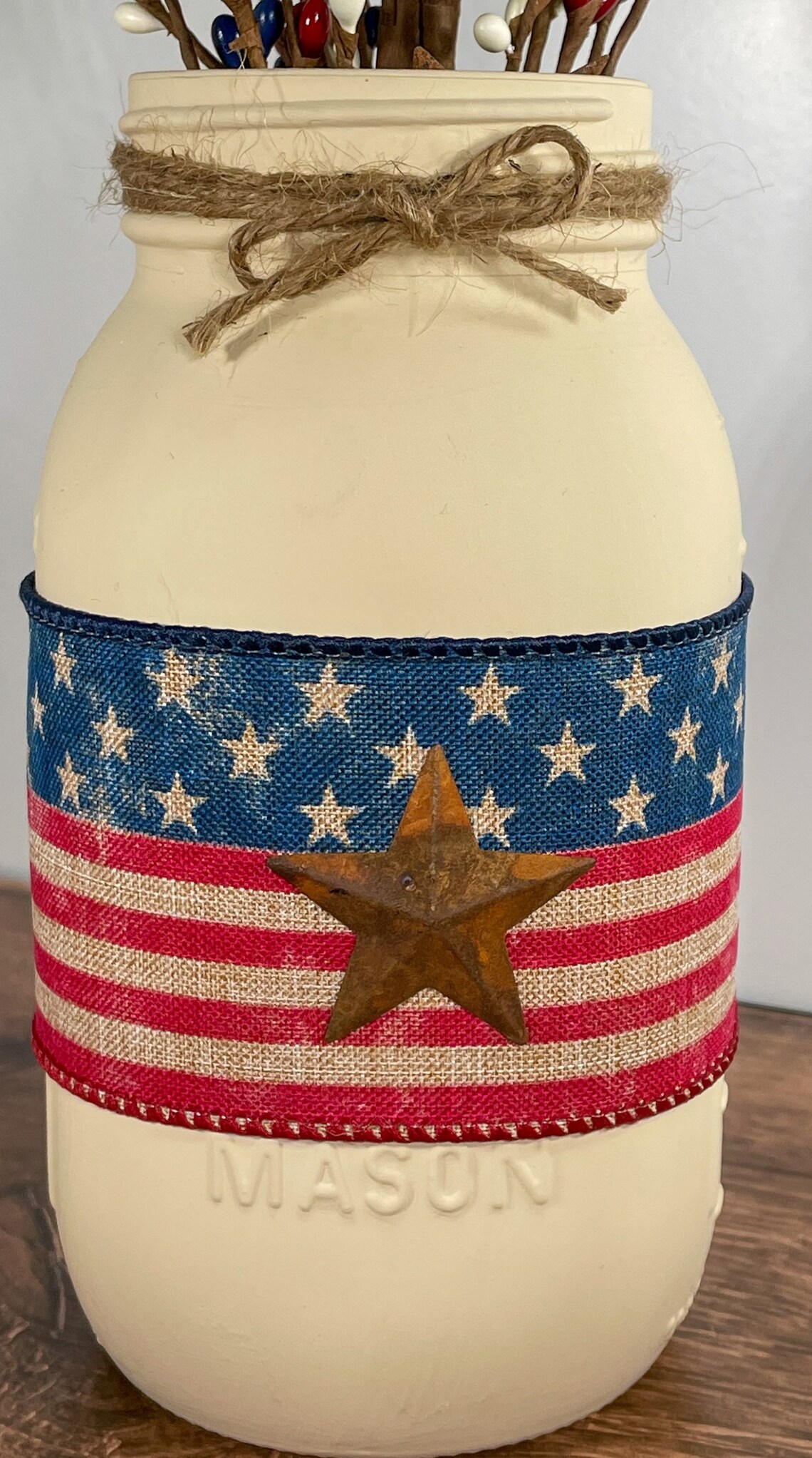 American Flag Mason Jar / 4th of July Centerpiece / Mason Jar - Etsy