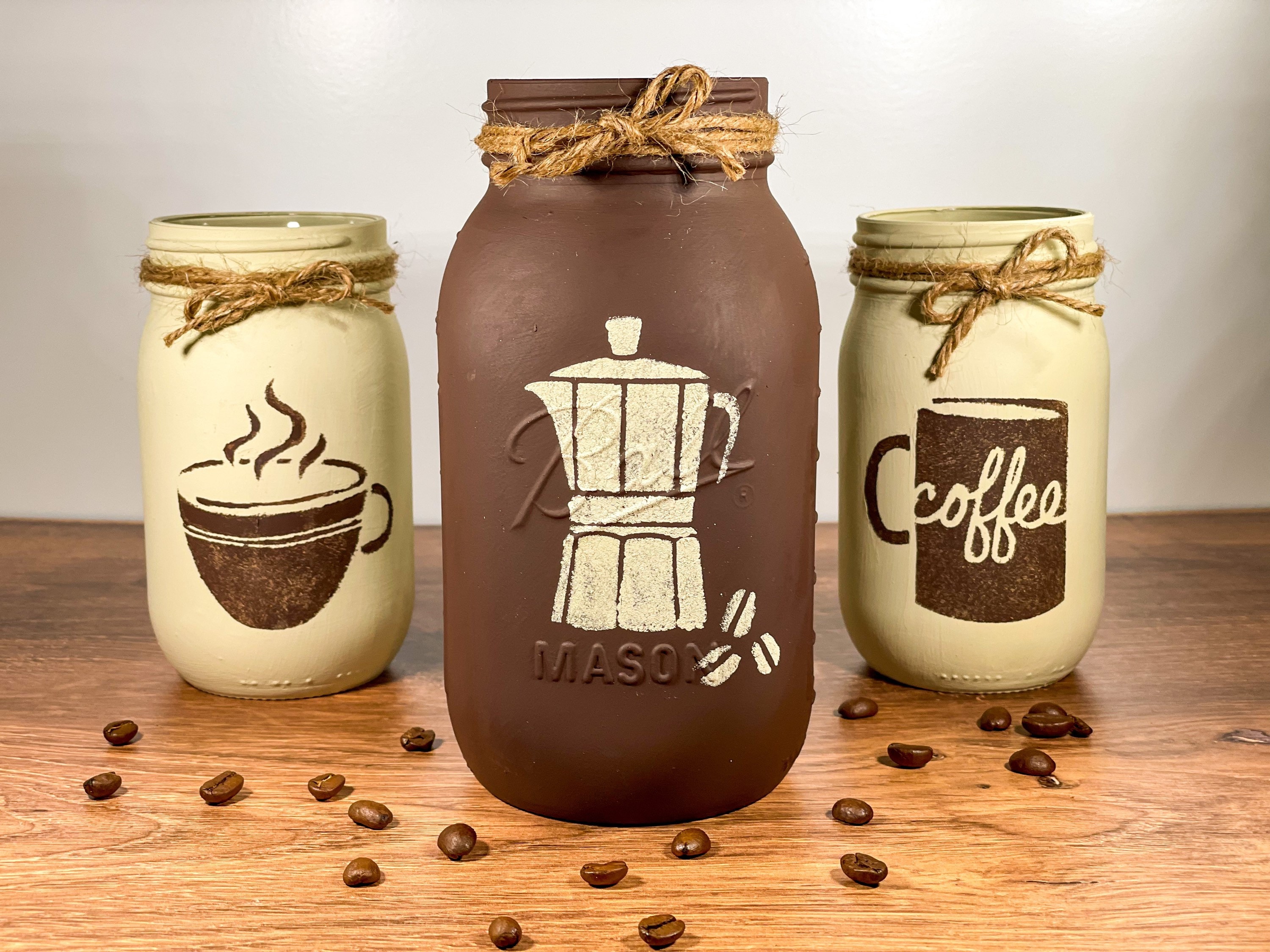 Coffee Mason Jars / Mason Jar Centerpiece / Coffee Lovers Gift / Painted  Mason Jars 