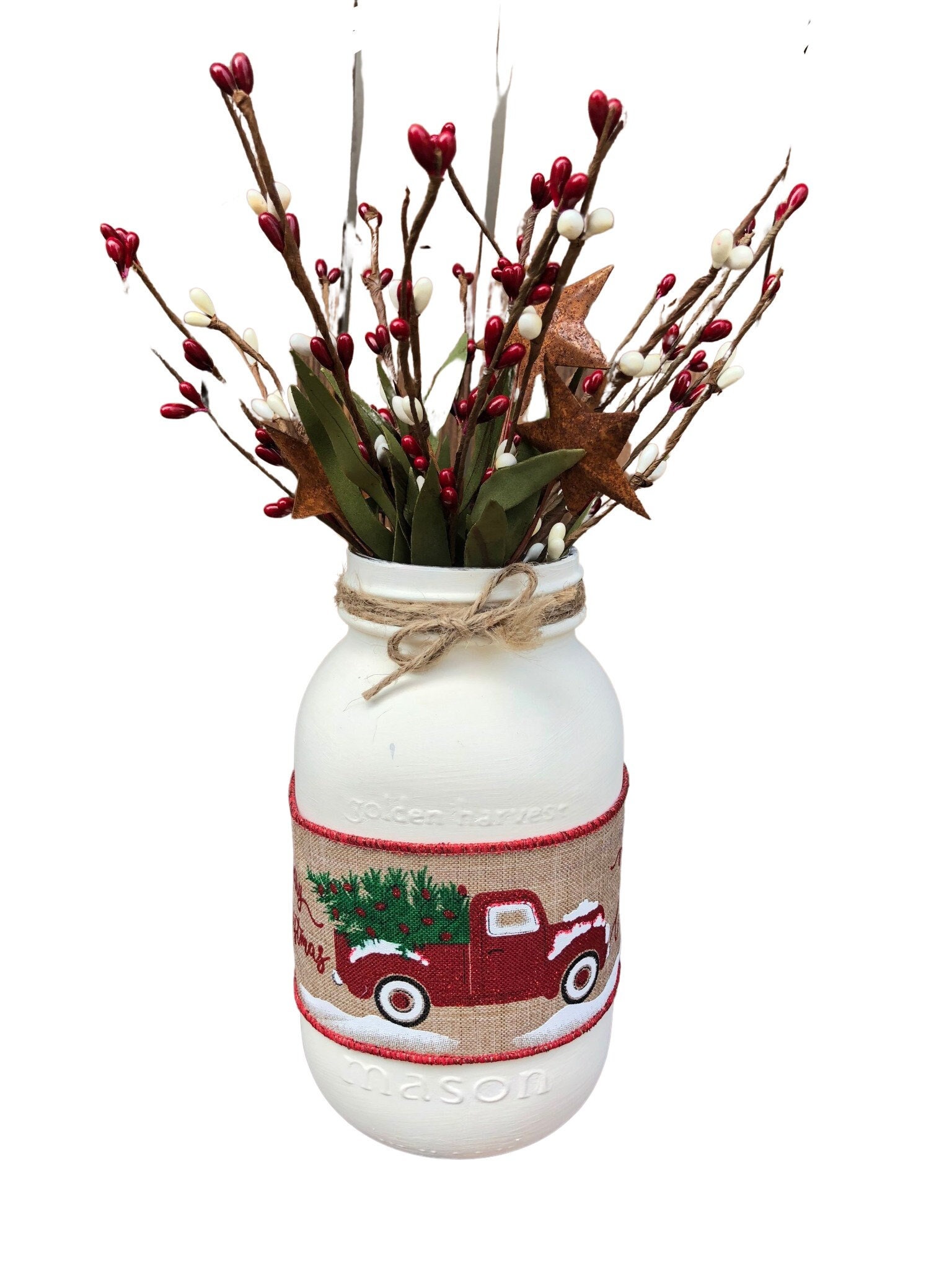 Christmas Vintage Truck & Christmas Tree Mason Jar