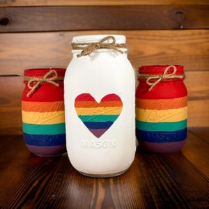 Rainbow Mason Jars / Mason Jar Centerpiece / LGBTQ Pride Decor / Rainbow Decor / Painted Mason Jars image 7