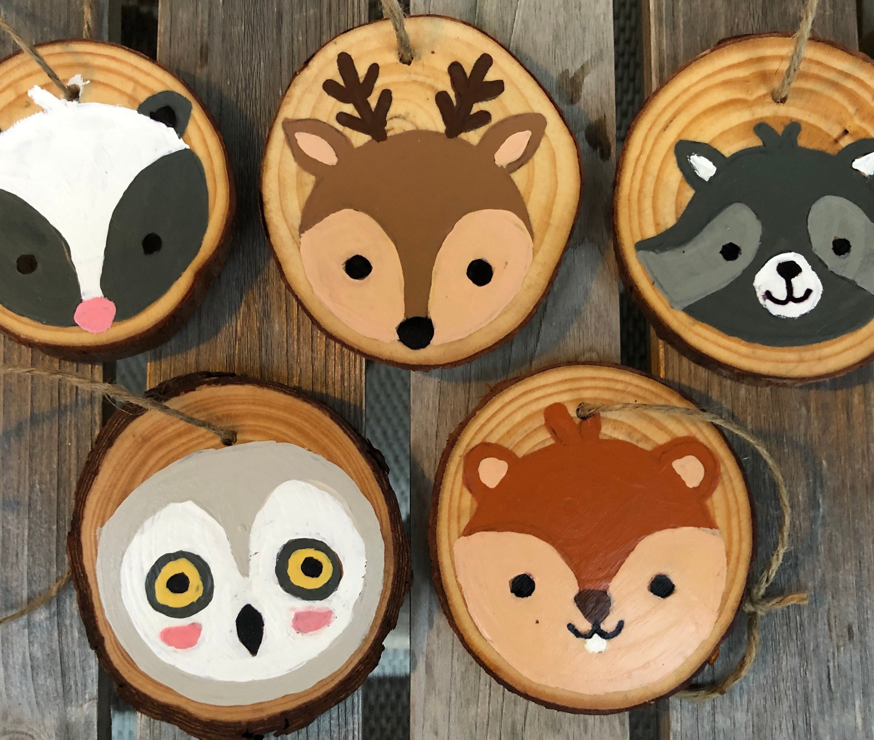 Set of 5 Rustic Woodland Animal Ornaments